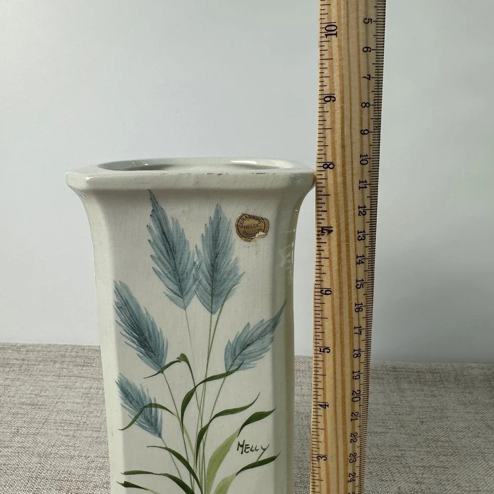 Vintage Ceramiche Nelly Bassano Italy Vase | Hand Painted Botanical Ceramic Vase